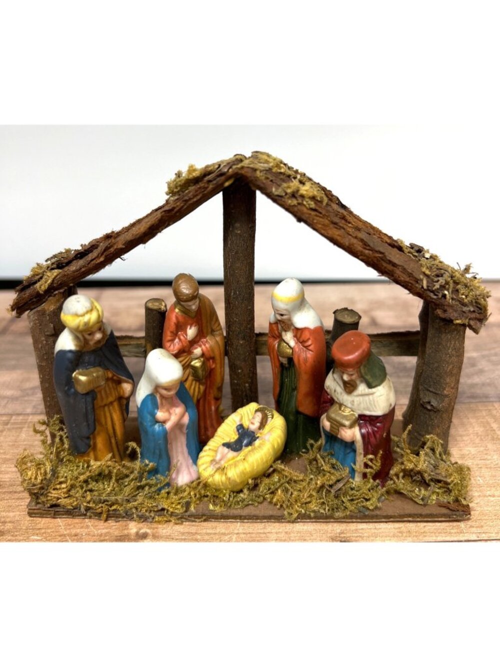 Handcrafted Christmas Nativity Set With Wood Stable